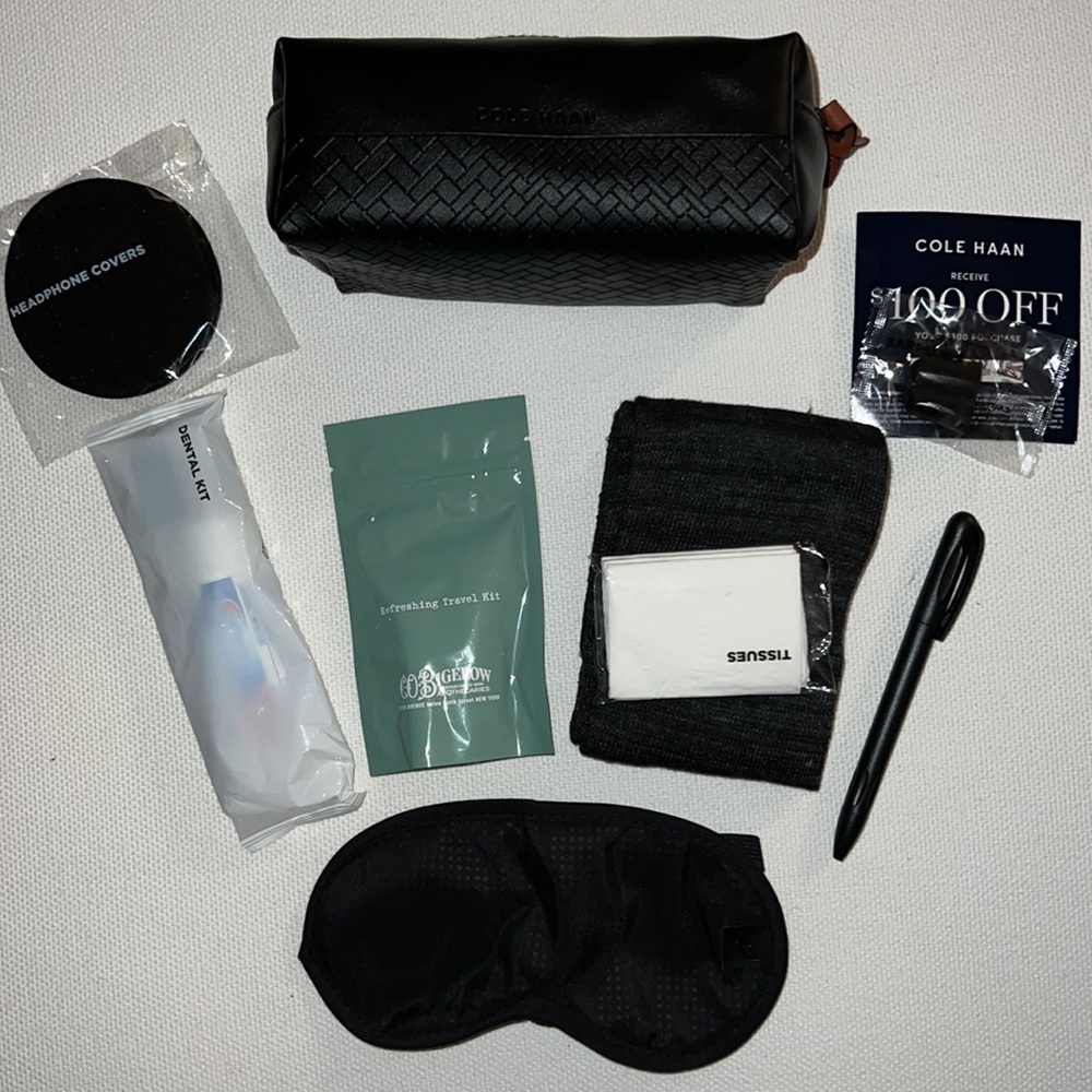 Cole Haan x American Airlines Black Zippered Amenity Kit Travel Bag Pouch Leathe